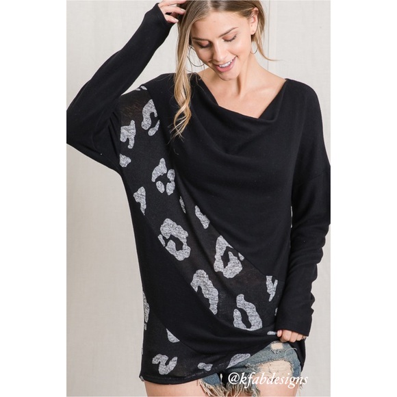 ❤️LAST ONE! Multi Wear Neckline Super Soft, Leopard Accent, Dolman Sleeve Top - Picture 7 of 9